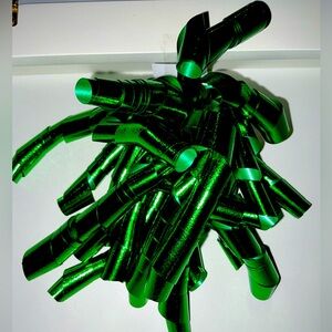 20 BOWS- SHINY GREEN FOIL 3 INCH WIDE CURLY BOWS SELF STICKING BACK - QTY OF 20